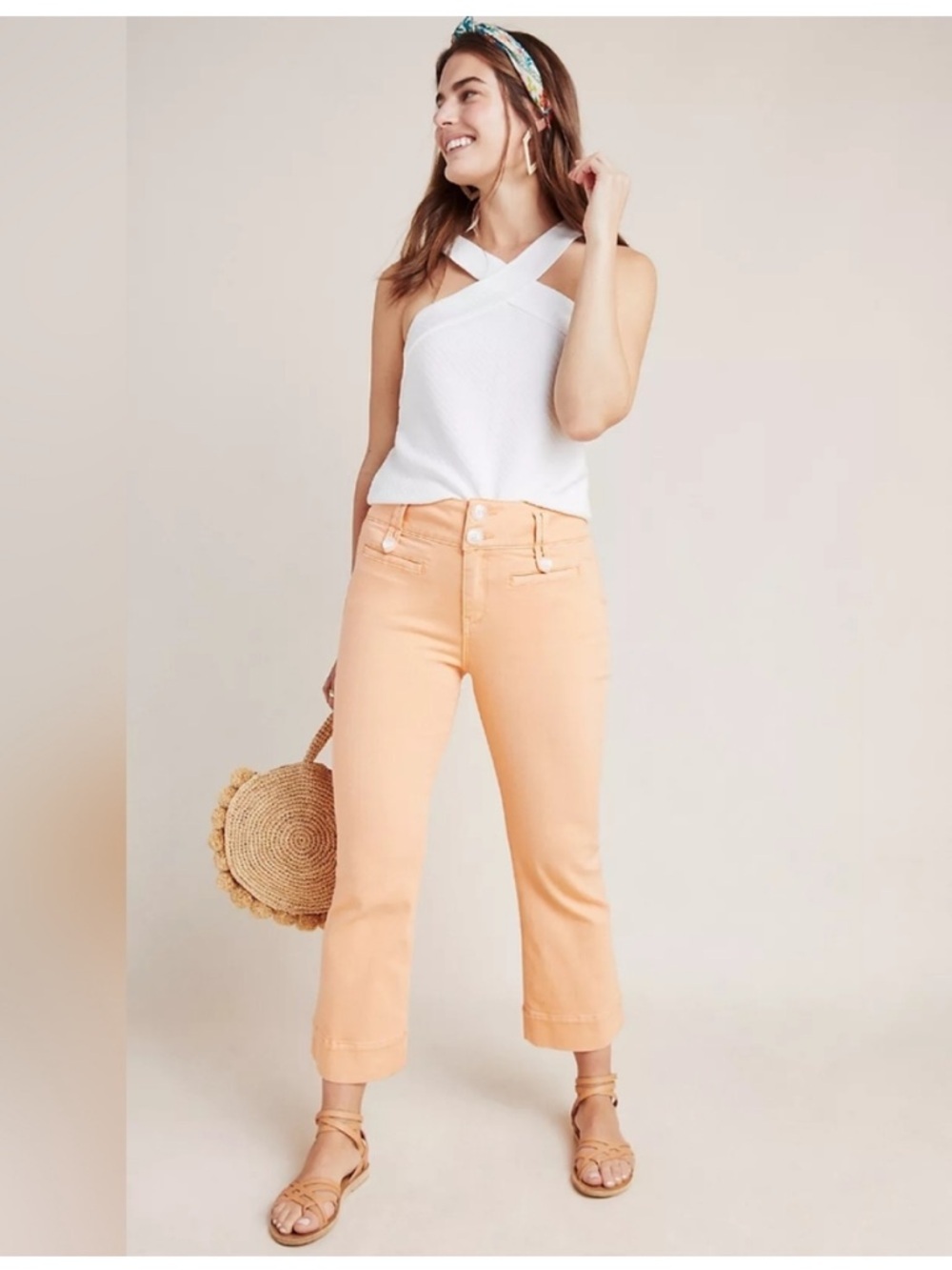 Pilcro and the Letterpress wide flare leg pants 30 10 orange high rise stretch